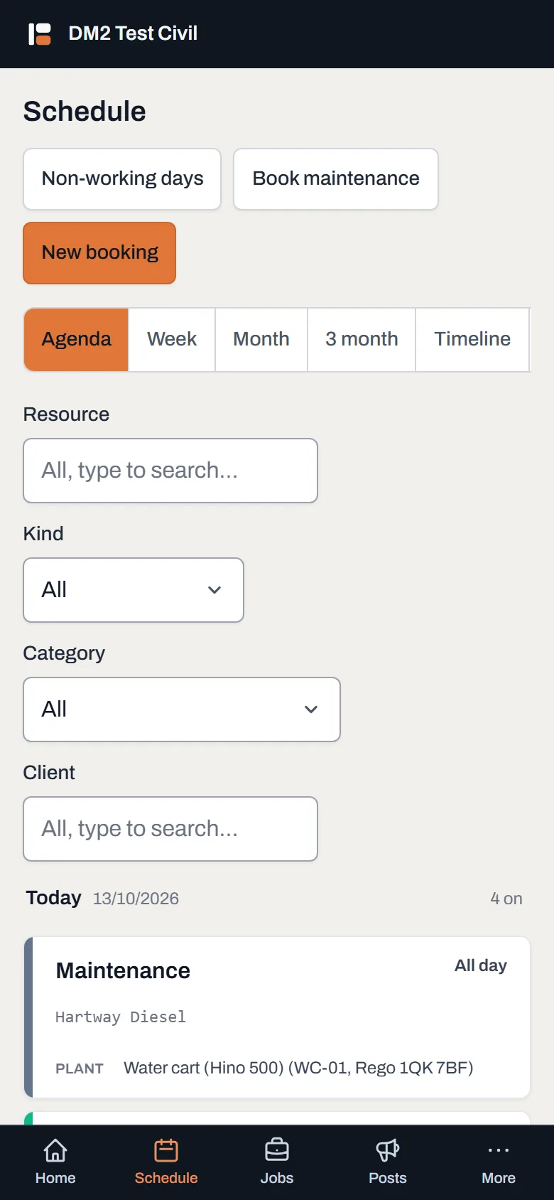 The schedule on a phone in Agenda view: the next four weeks as a day-by-day list, today first